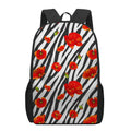 Black White Zebra Flower Pattern Print 17 Inch Backpack