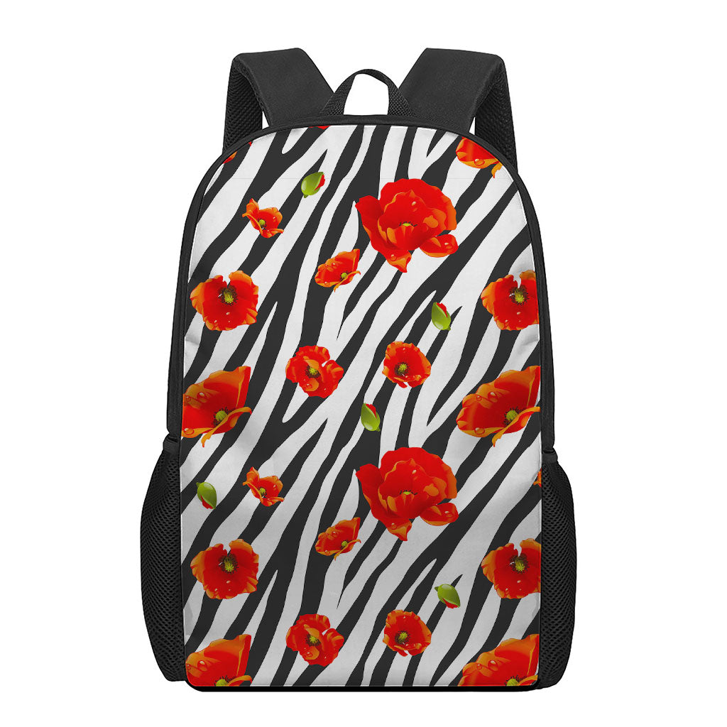 Black White Zebra Flower Pattern Print 17 Inch Backpack