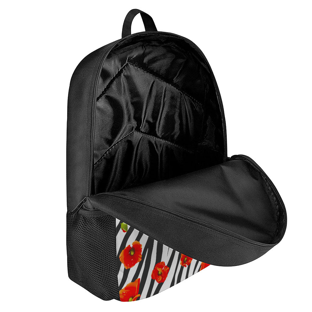 Black White Zebra Flower Pattern Print 17 Inch Backpack