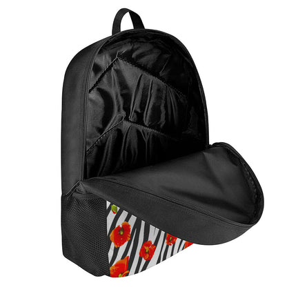 Black White Zebra Flower Pattern Print 17 Inch Backpack