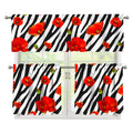 Black White Zebra Flower Pattern Print 3 Piece Kitchen Curtains