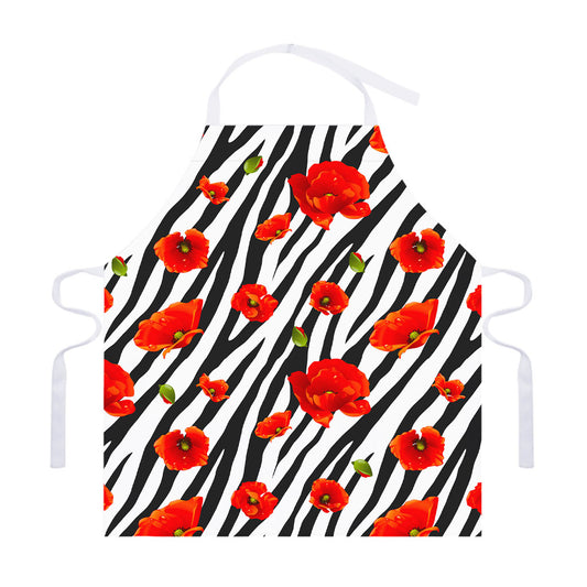Black White Zebra Flower Pattern Print Adjustable Apron