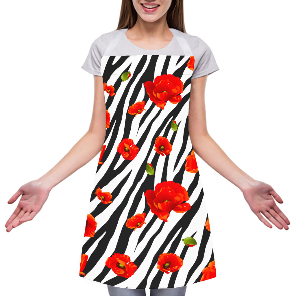 Black White Zebra Flower Pattern Print Adjustable Apron