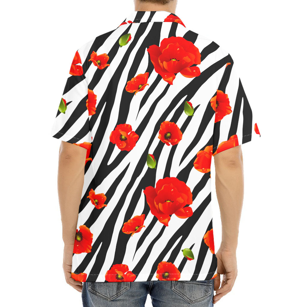 Black White Zebra Flower Pattern Print Aloha Shirt