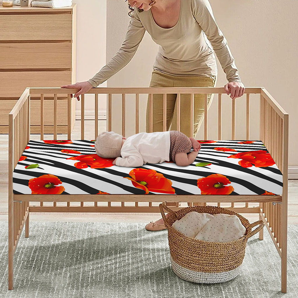 Black White Zebra Flower Pattern Print Baby Crib Sheet