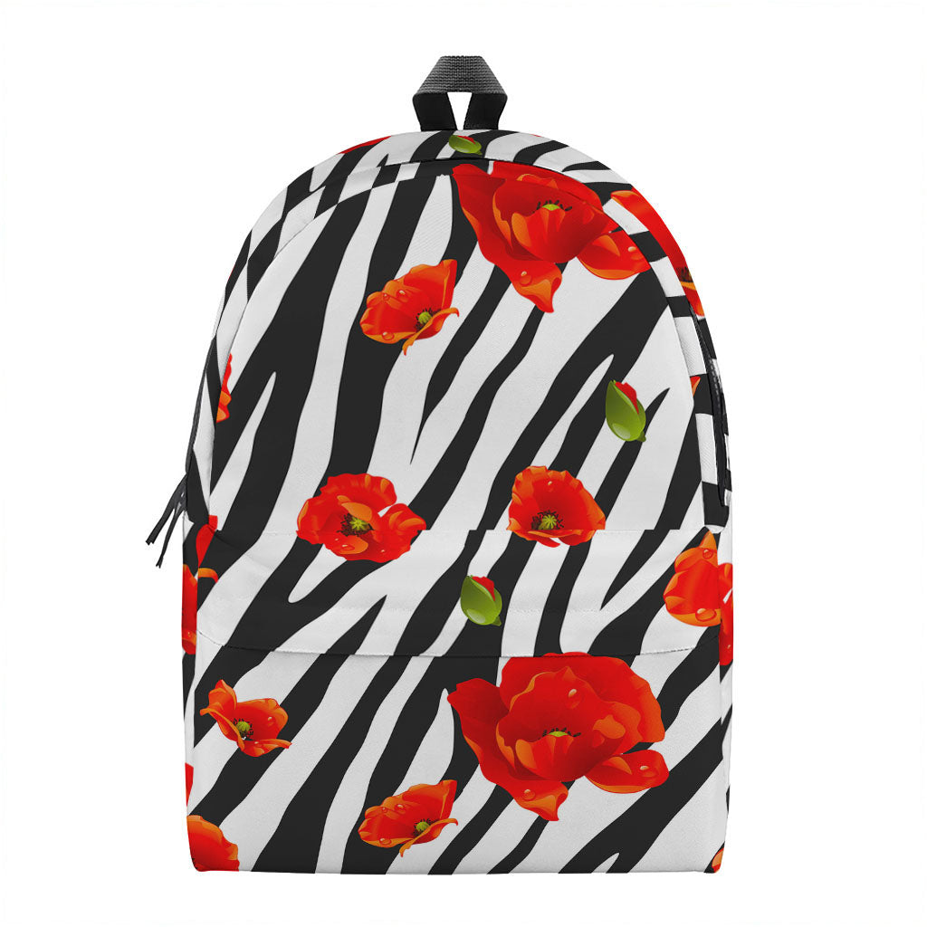 Black White Zebra Flower Pattern Print Backpack