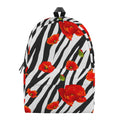 Black White Zebra Flower Pattern Print School Backpack