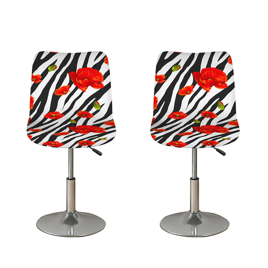 Black White Zebra Flower Pattern Print Bar Stool Covers