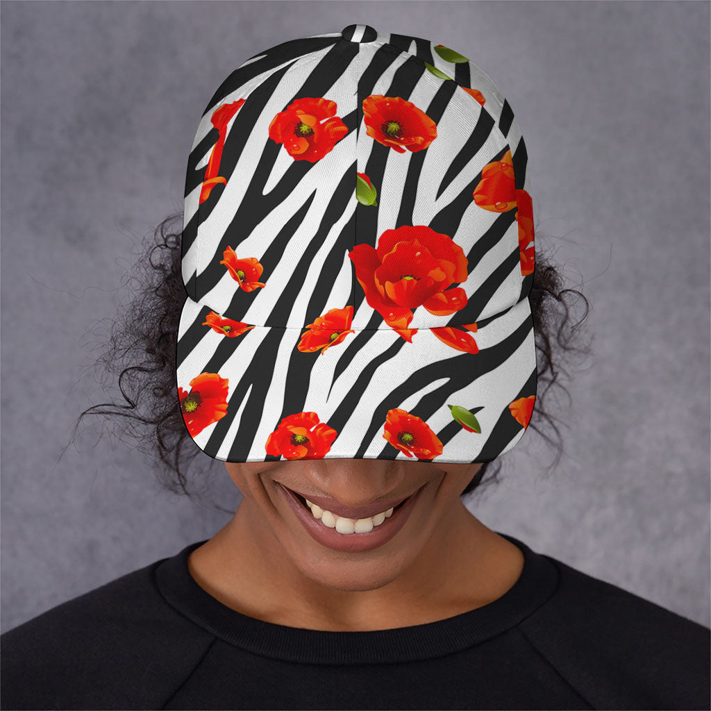 Black White Zebra Flower Pattern Print Baseball Cap