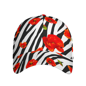 Black White Zebra Flower Pattern Print Baseball Cap