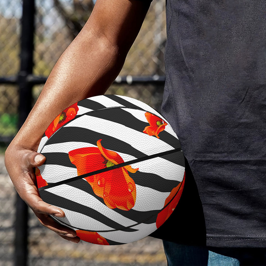 Black White Zebra Flower Pattern Print Basketball