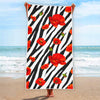 Black White Zebra Flower Pattern Print Beach Towel