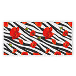 Black White Zebra Flower Pattern Print Beach Towel