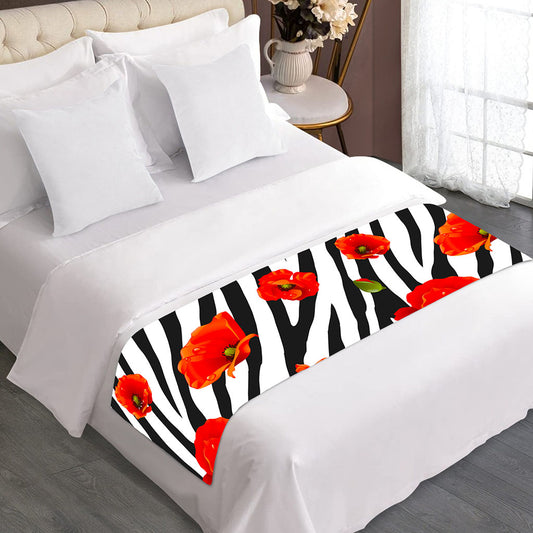 Black White Zebra Flower Pattern Print Bed Runner