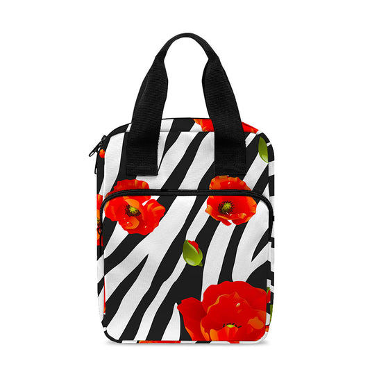 Black White Zebra Flower Pattern Print Bible Tote Bag