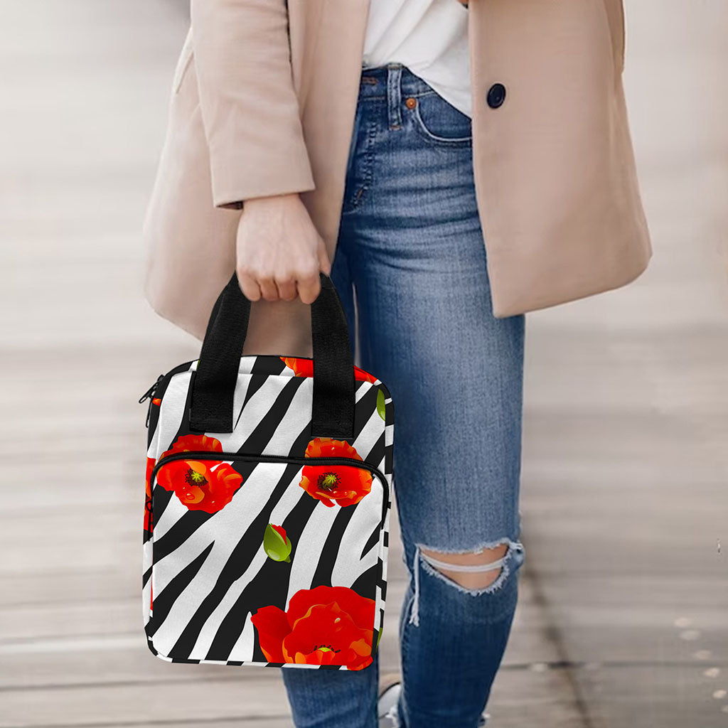Black White Zebra Flower Pattern Print Bible Tote Bag