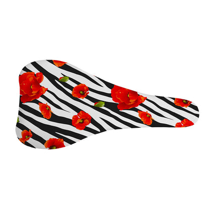 Black White Zebra Flower Pattern Print Bicycle Seat Cover
