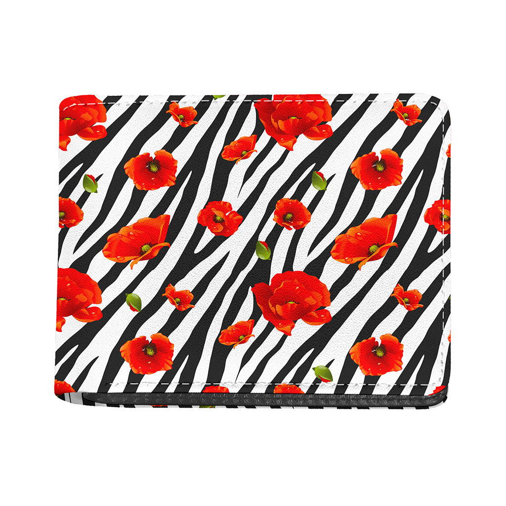 Black White Zebra Flower Pattern Print Bifold Wallet