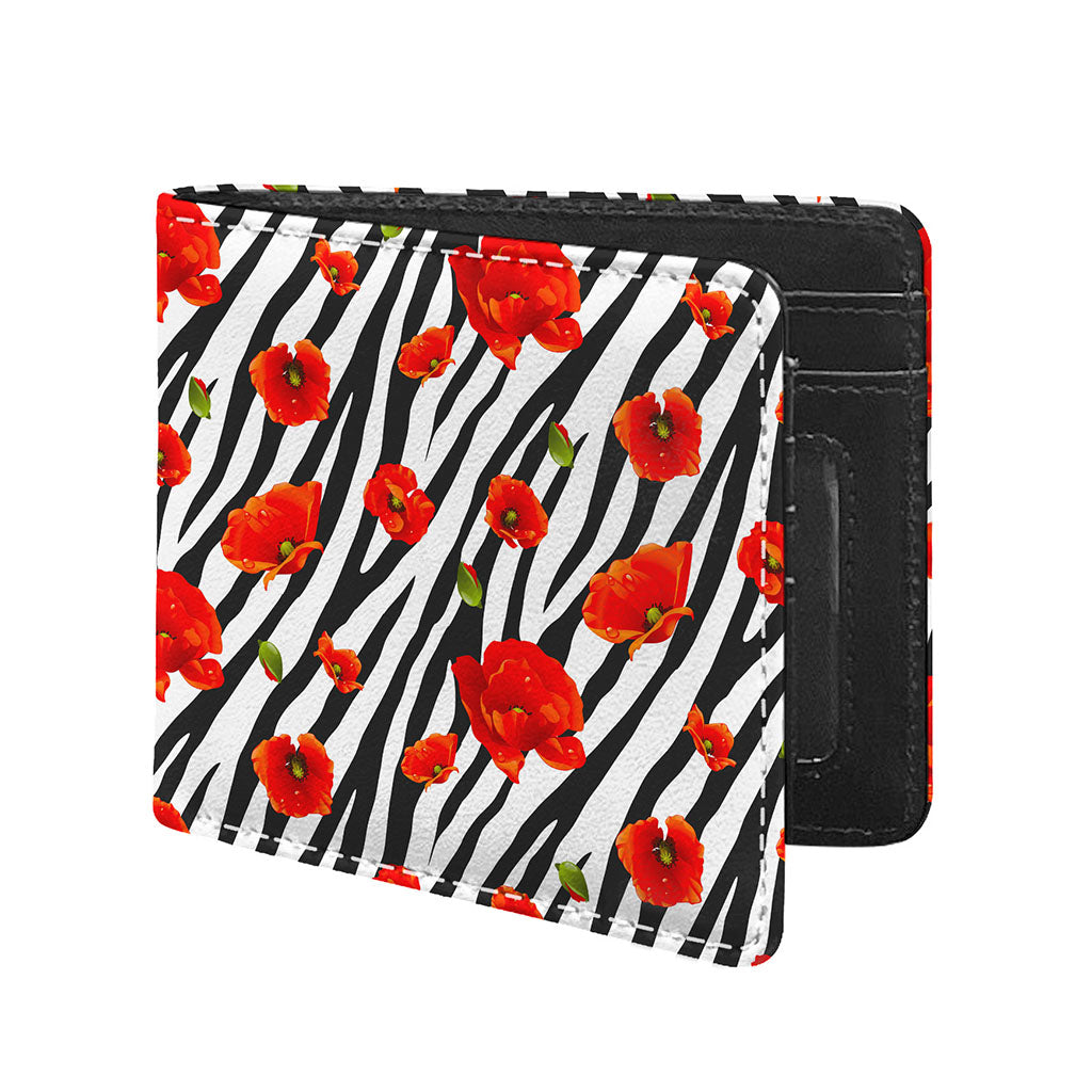 Black White Zebra Flower Pattern Print Bifold Wallet