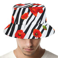 Black White Zebra Flower Pattern Print Bucket Hat