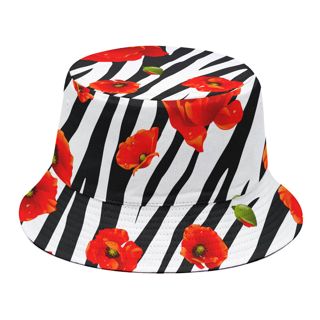 Black White Zebra Flower Pattern Print Bucket Hat