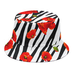 Black White Zebra Flower Pattern Print Bucket Hat