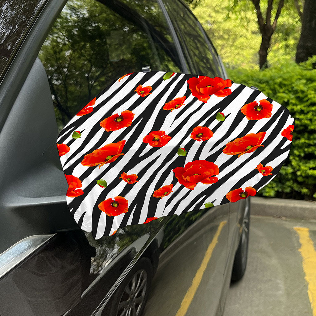 Black White Zebra Flower Pattern Print Car Side Mirror Covers