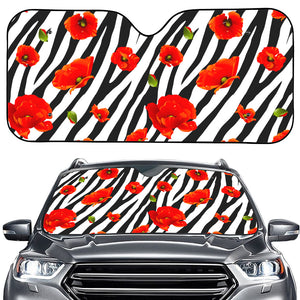 Black White Zebra Flower Pattern Print Car Windshield Sun Shade