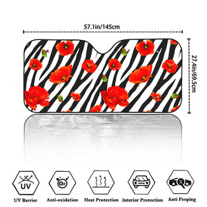 Black White Zebra Flower Pattern Print Car Windshield Sun Shade