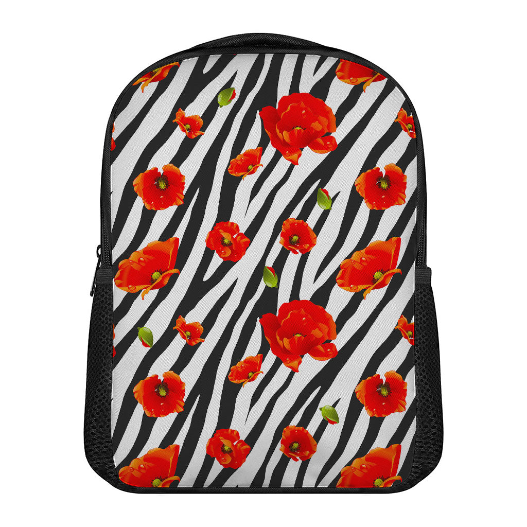 Black White Zebra Flower Pattern Print Casual Backpack