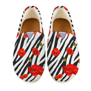 Black White Zebra Flower Pattern Print Casual Shoes