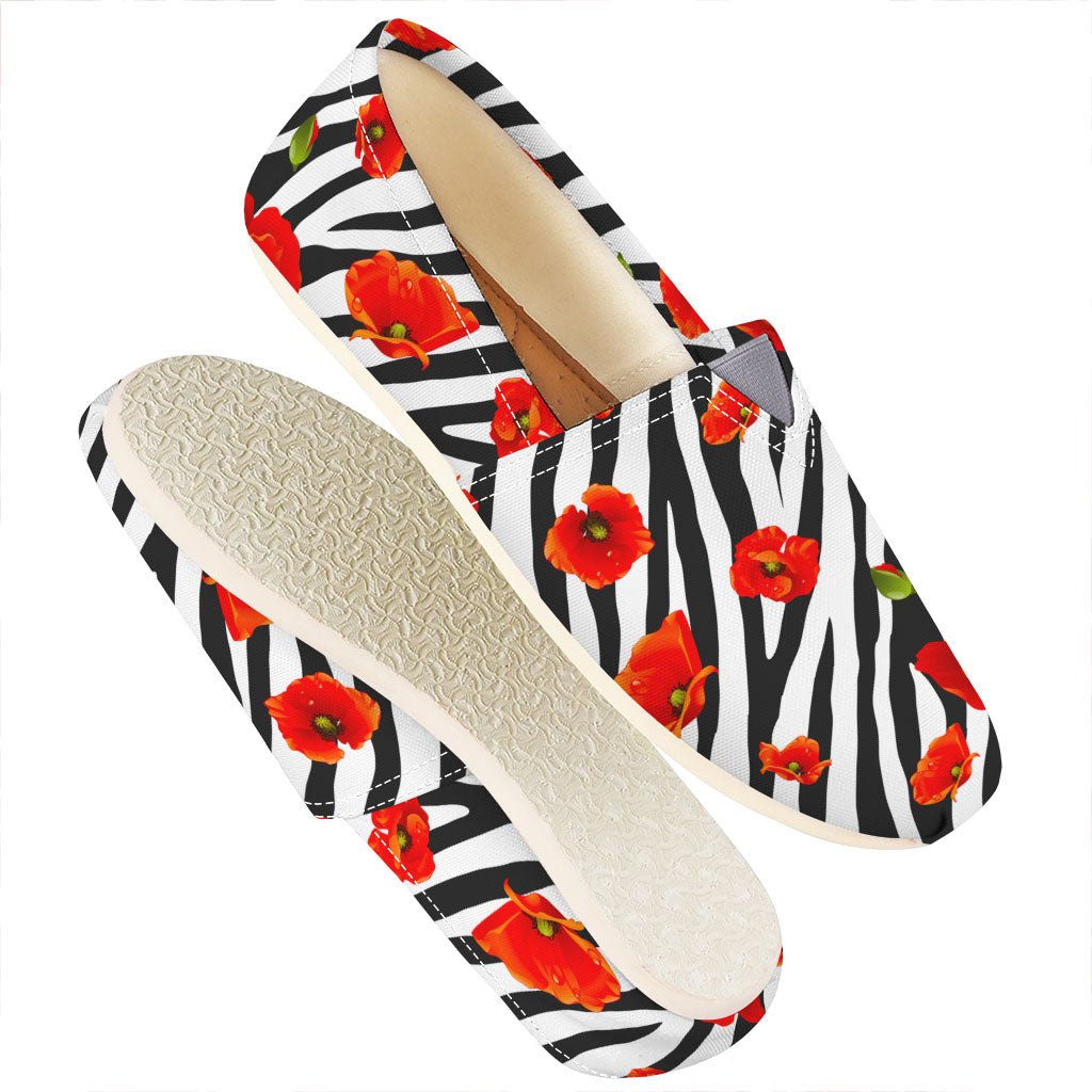 Black White Zebra Flower Pattern Print Casual Shoes