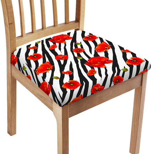 Black White Zebra Flower Pattern Print Chair Cushion Cover