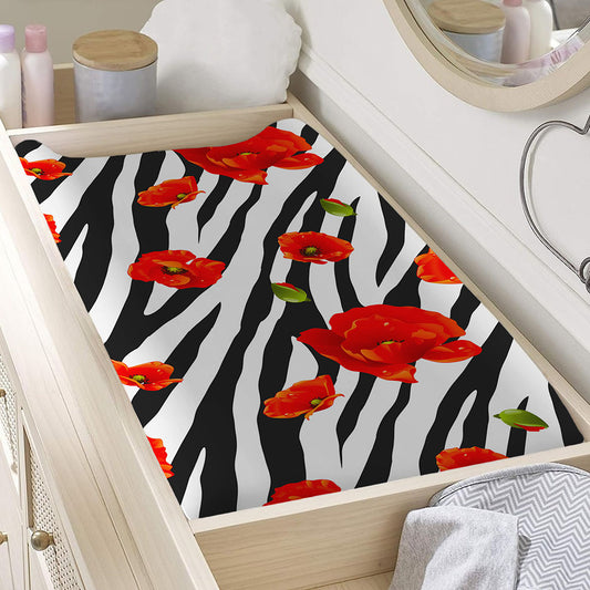 Black White Zebra Flower Pattern Print Changing Pad Cover