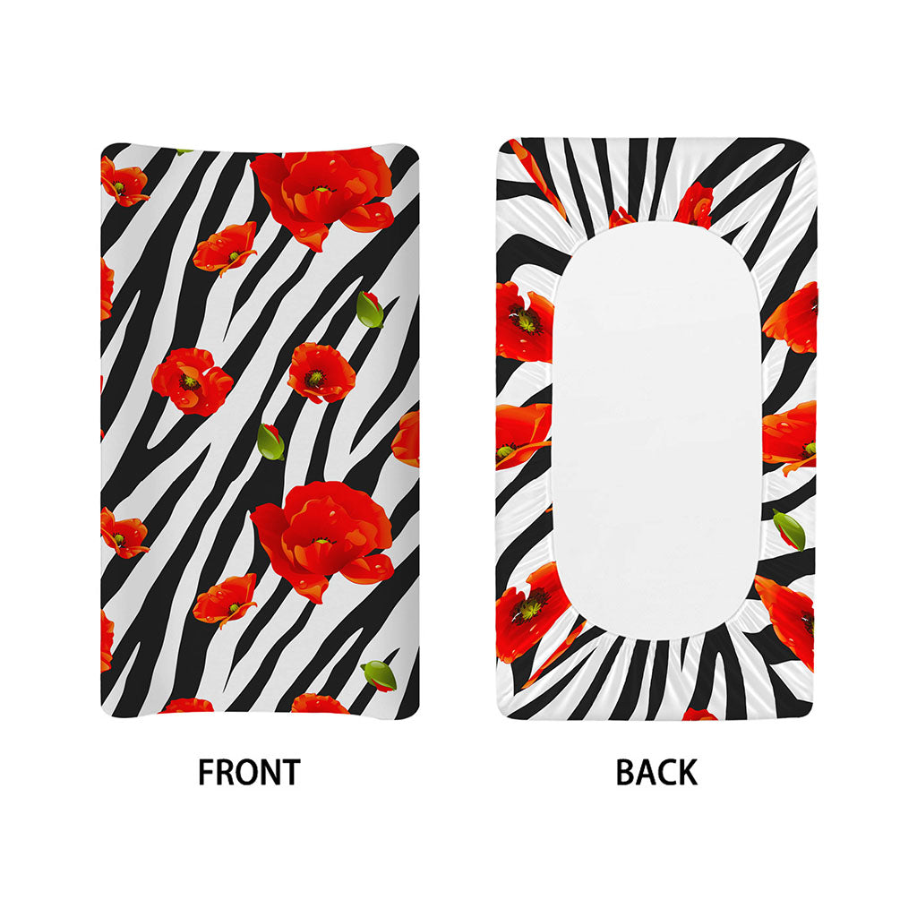 Black White Zebra Flower Pattern Print Changing Pad Cover