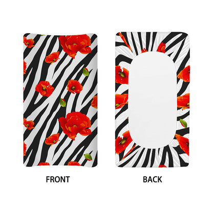 Black White Zebra Flower Pattern Print Changing Pad Cover