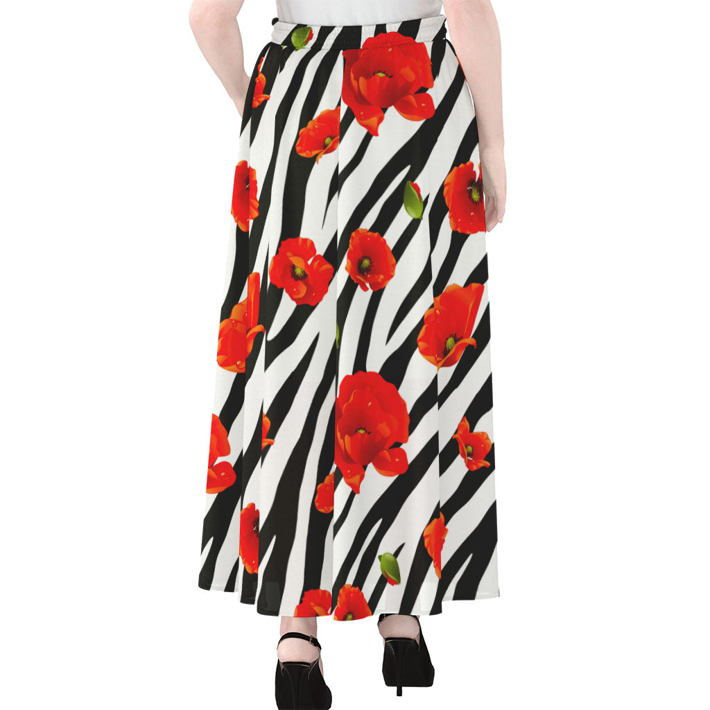 Black White Zebra Flower Pattern Print Chiffon Maxi Skirt