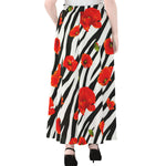 Black White Zebra Flower Pattern Print Chiffon Maxi Skirt