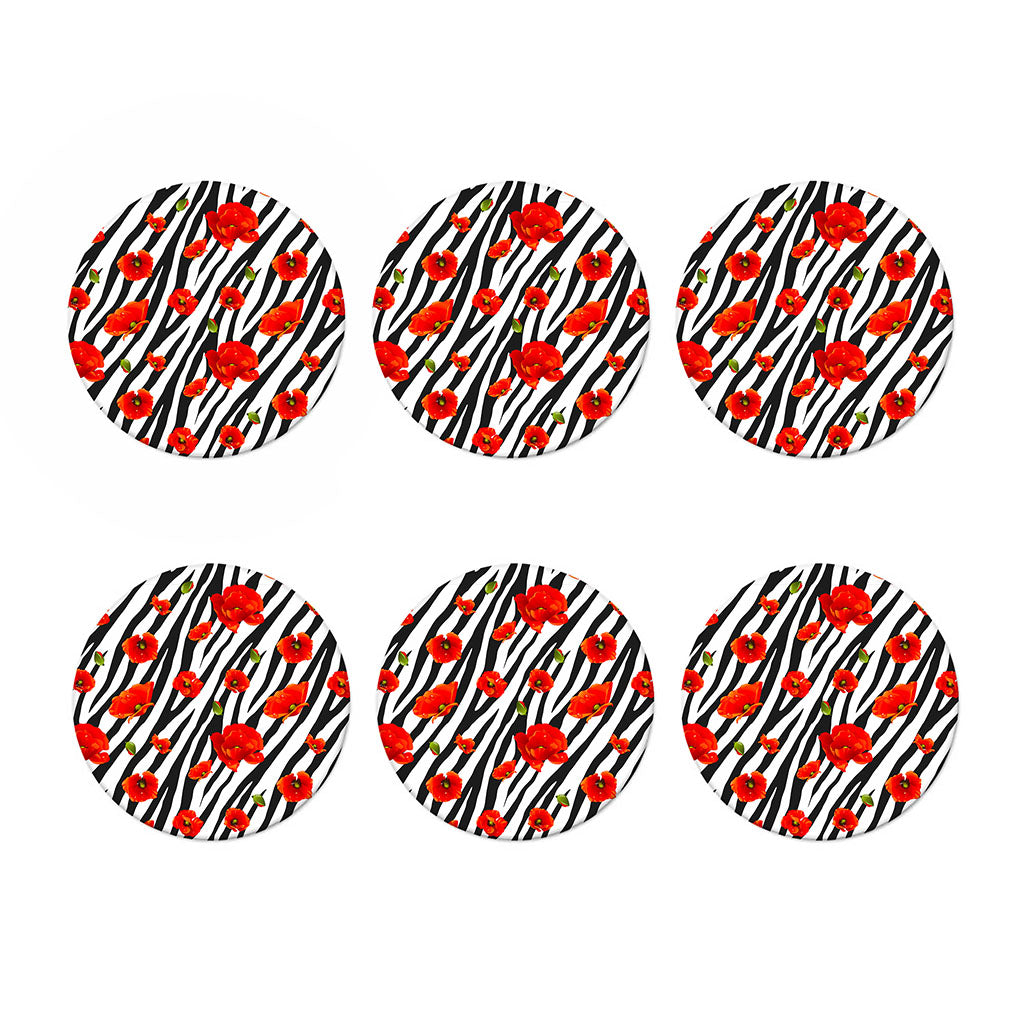 Black White Zebra Flower Pattern Print Coaster Set