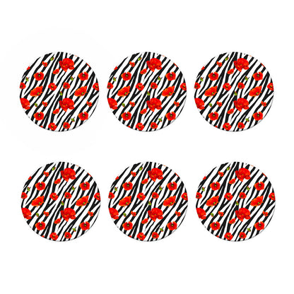 Black White Zebra Flower Pattern Print Coaster Set
