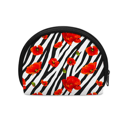 Black White Zebra Flower Pattern Print Coin Purse