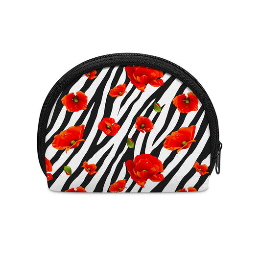 Black White Zebra Flower Pattern Print Coin Purse