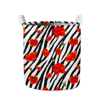 Black White Zebra Flower Pattern Print Collapsible Laundry Basket