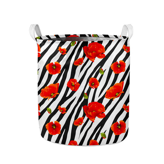 Black White Zebra Flower Pattern Print Collapsible Laundry Basket