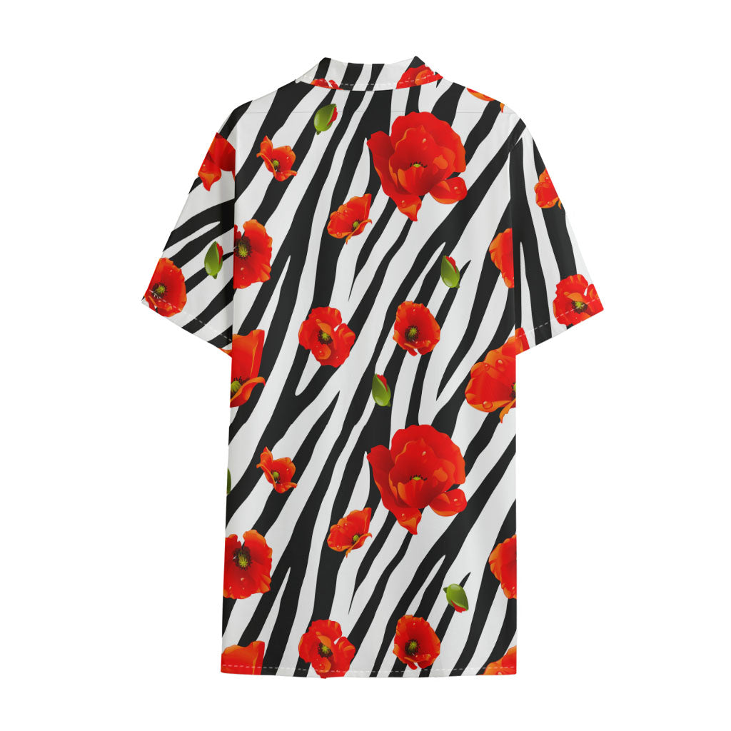 Black White Zebra Flower Pattern Print Cotton Hawaiian Shirt