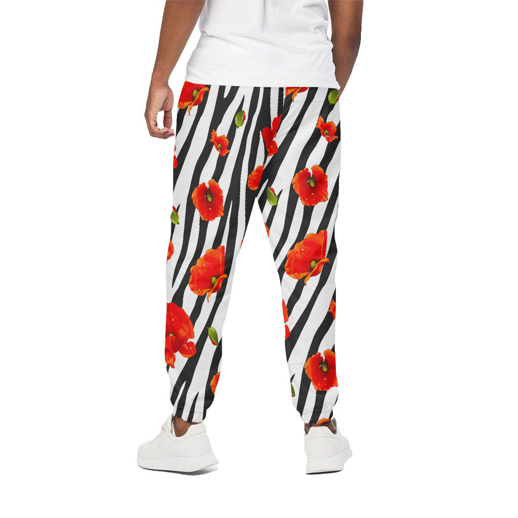 Black White Zebra Flower Pattern Print Cotton Pants
