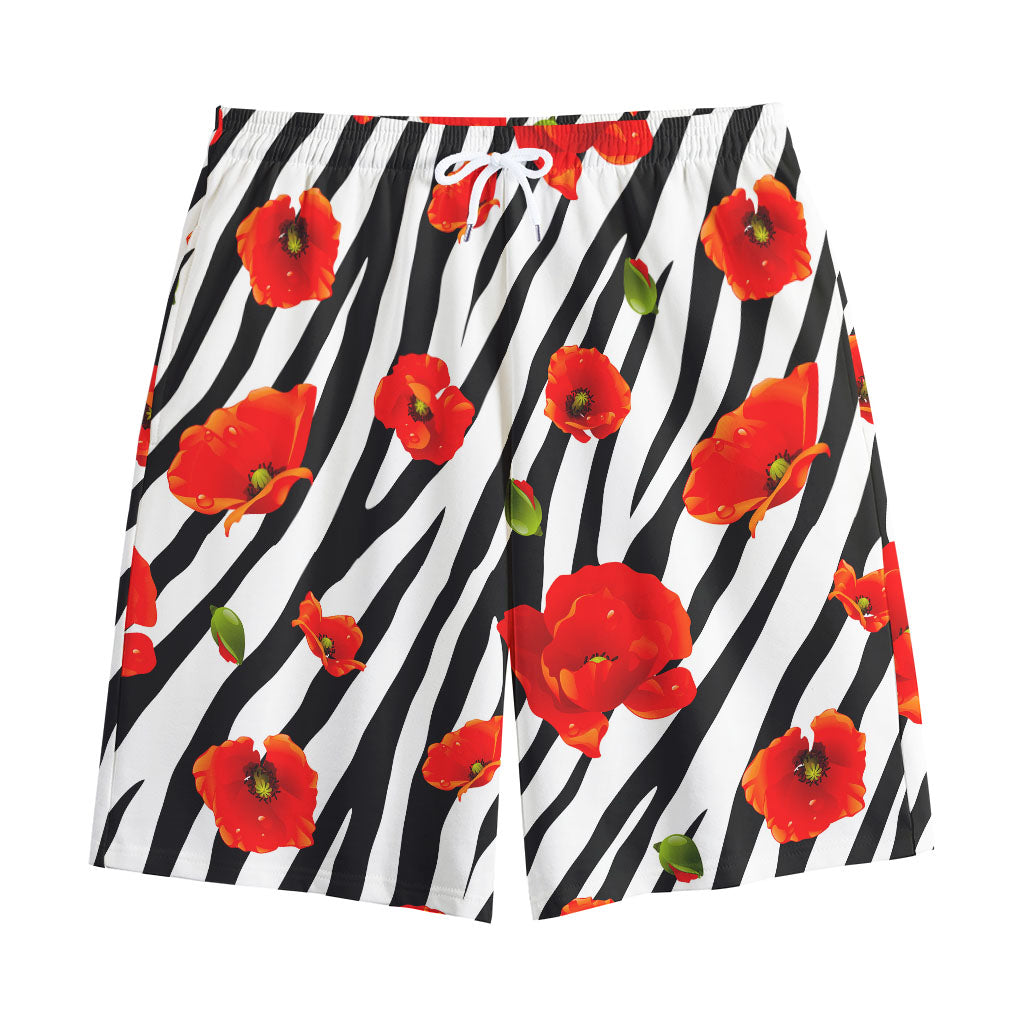 Black White Zebra Flower Pattern Print Cotton Shorts
