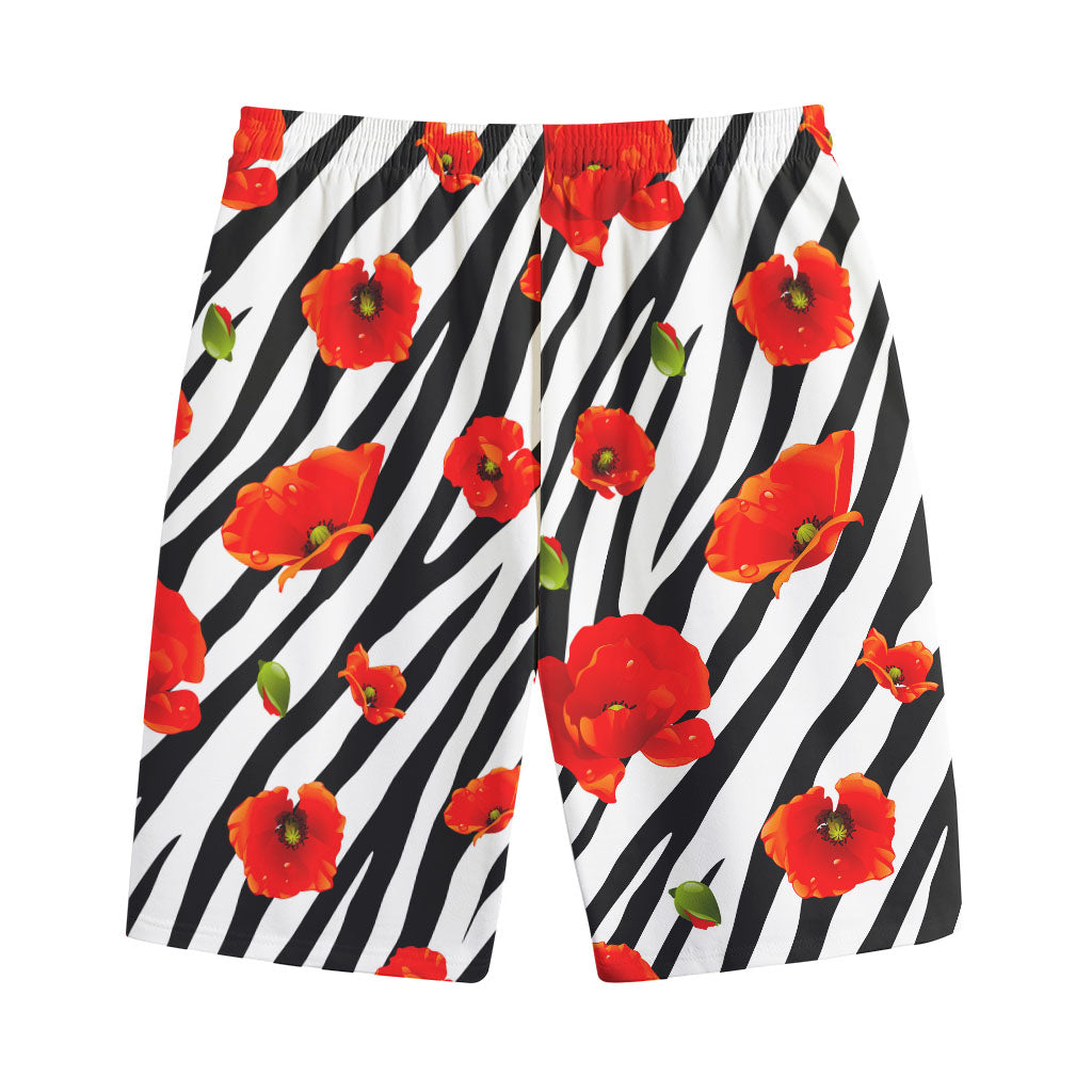 Black White Zebra Flower Pattern Print Cotton Shorts