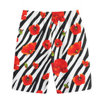 Black White Zebra Flower Pattern Print Cotton Shorts
