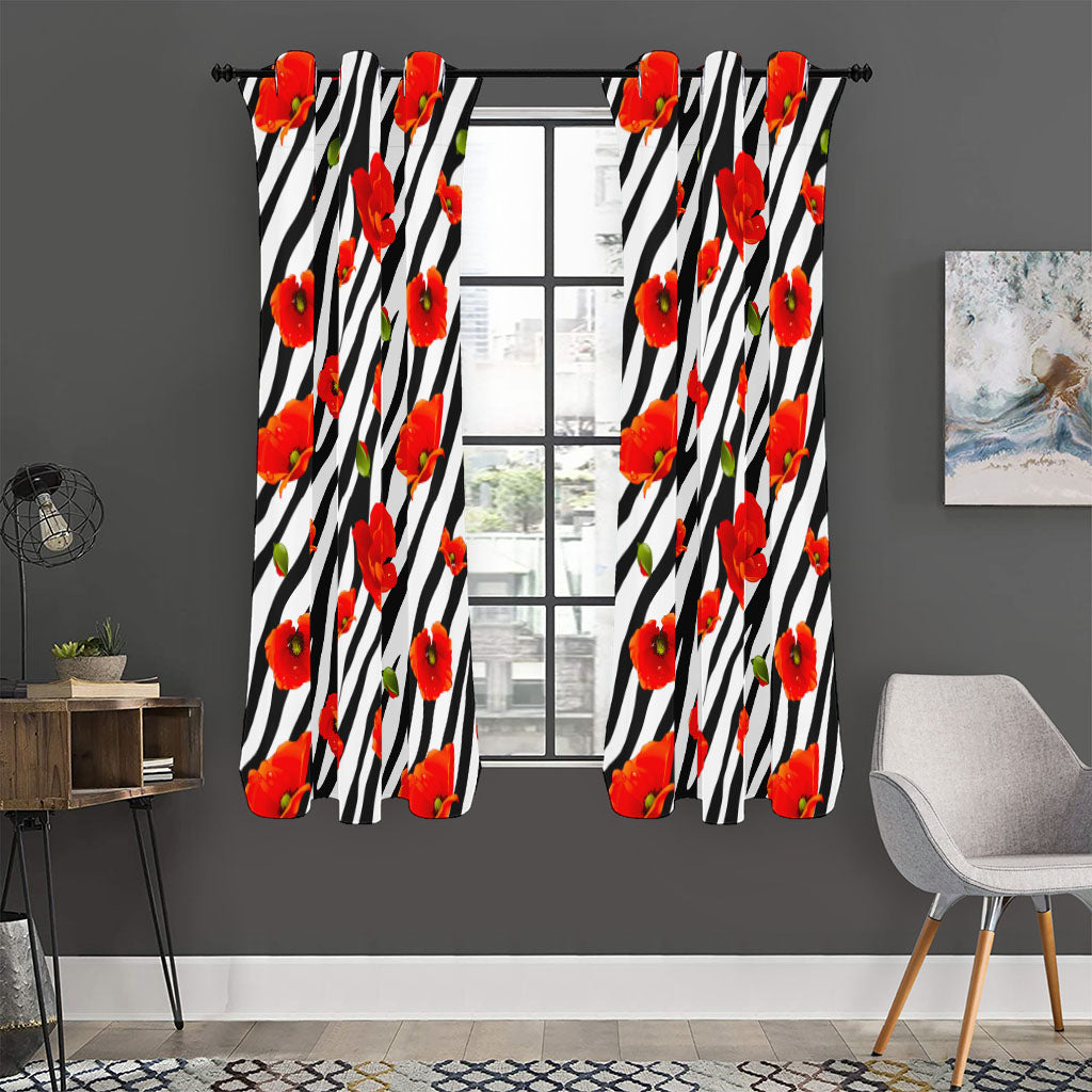 Black White Zebra Flower Pattern Print Curtain